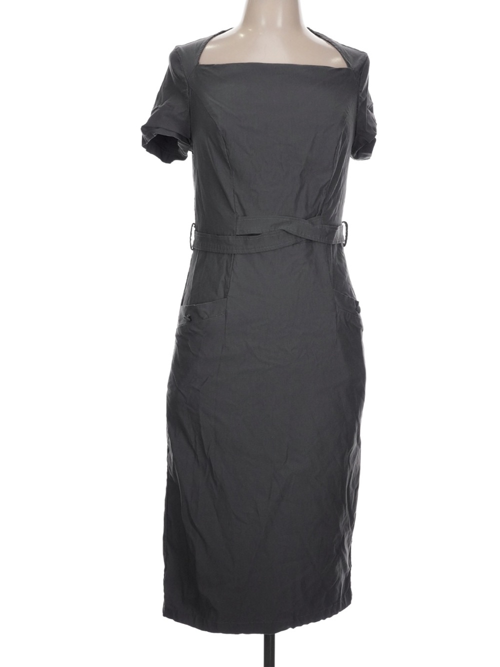 Belle Poque Square-Neck Midi Dress in Charcoal Gray, Large, EUC - Picture 3 of 7